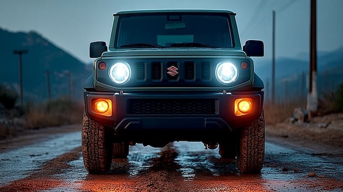 ヘッドライトが点灯しているジムニー