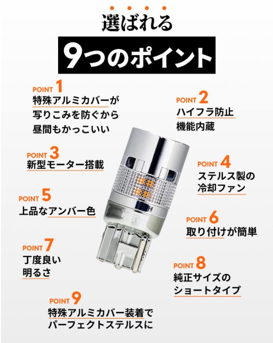 HID屋LEDウインカーパーフェクトステルスアンバー選ばれる9つのポイント