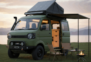 軽キャンパーと屋外の接続