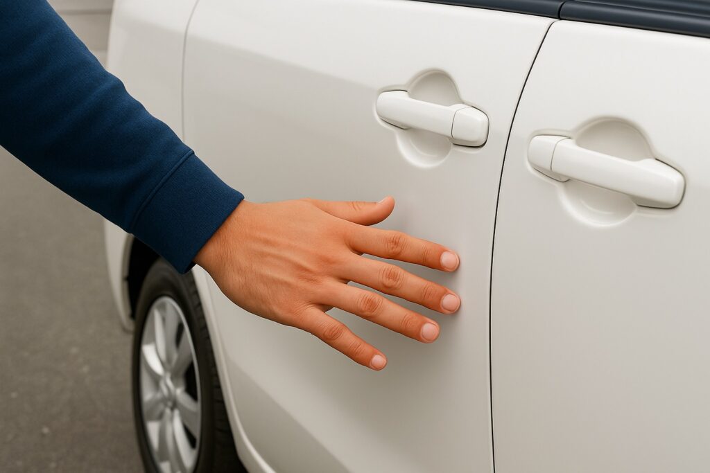 車体の傷の確認をしている様子