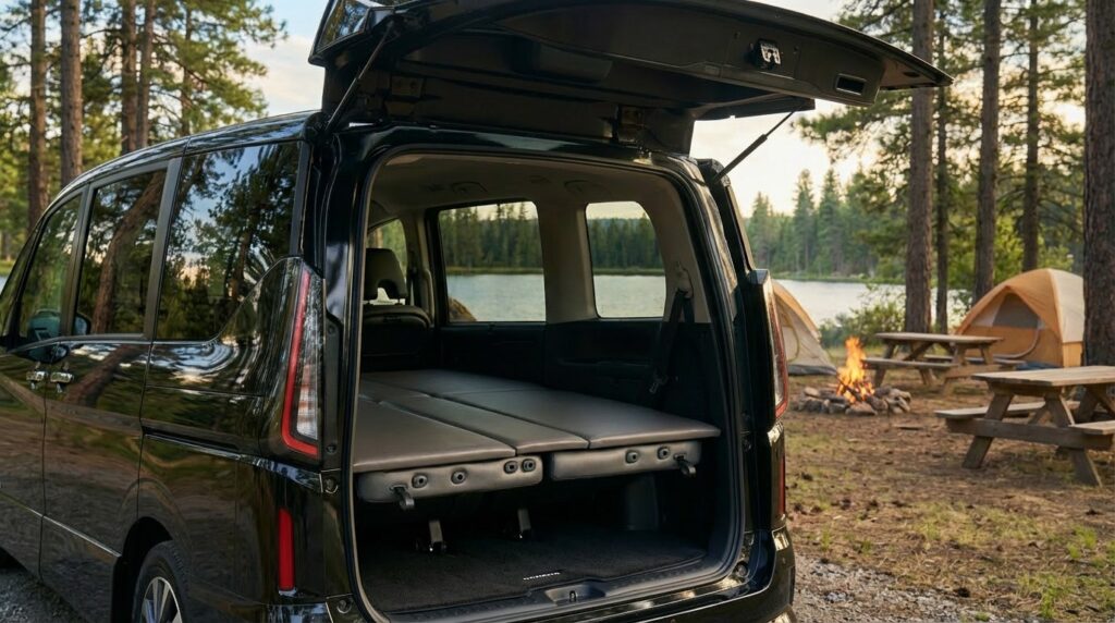 セレナにベッドキットを装着している様子