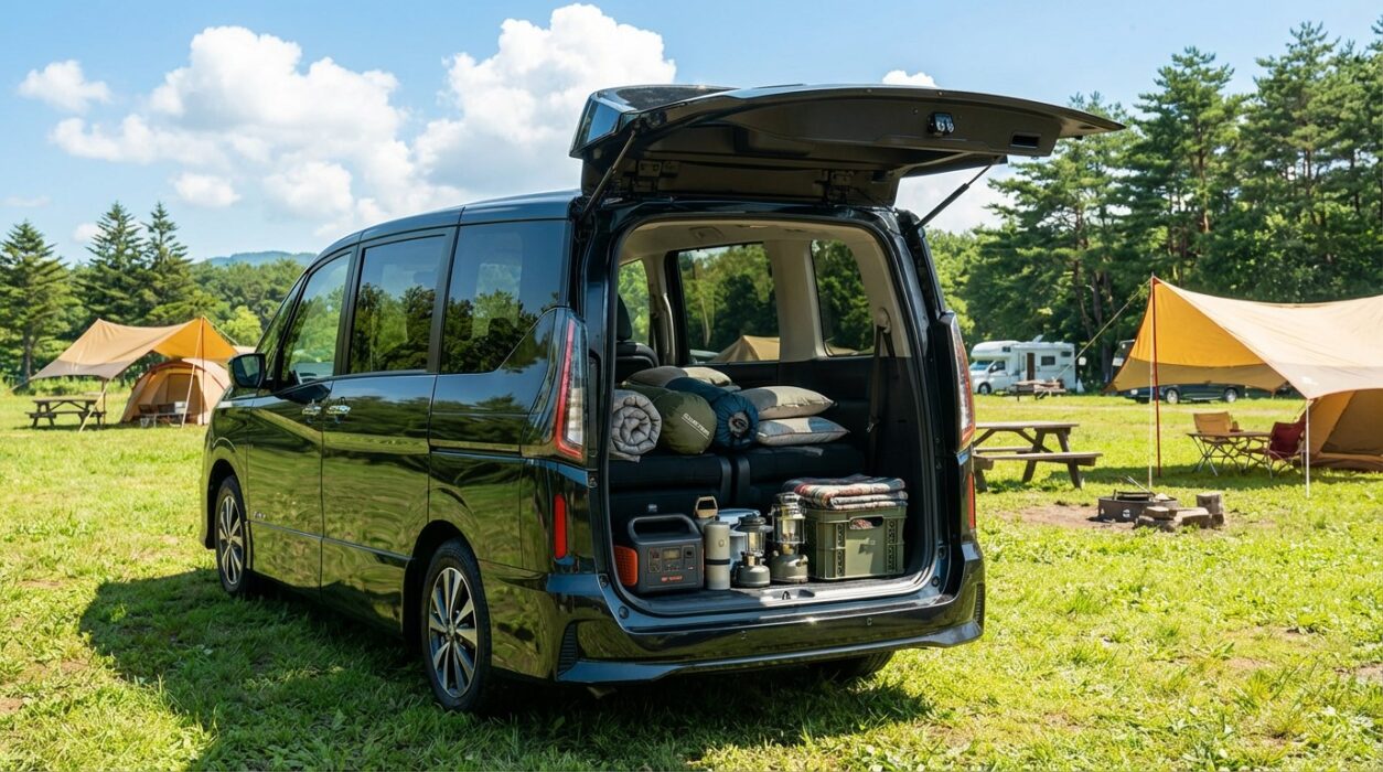 セレナで車中泊を楽しむ様子