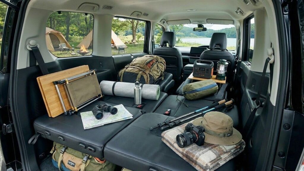 セレナの車中泊でフルフラットにしている様子