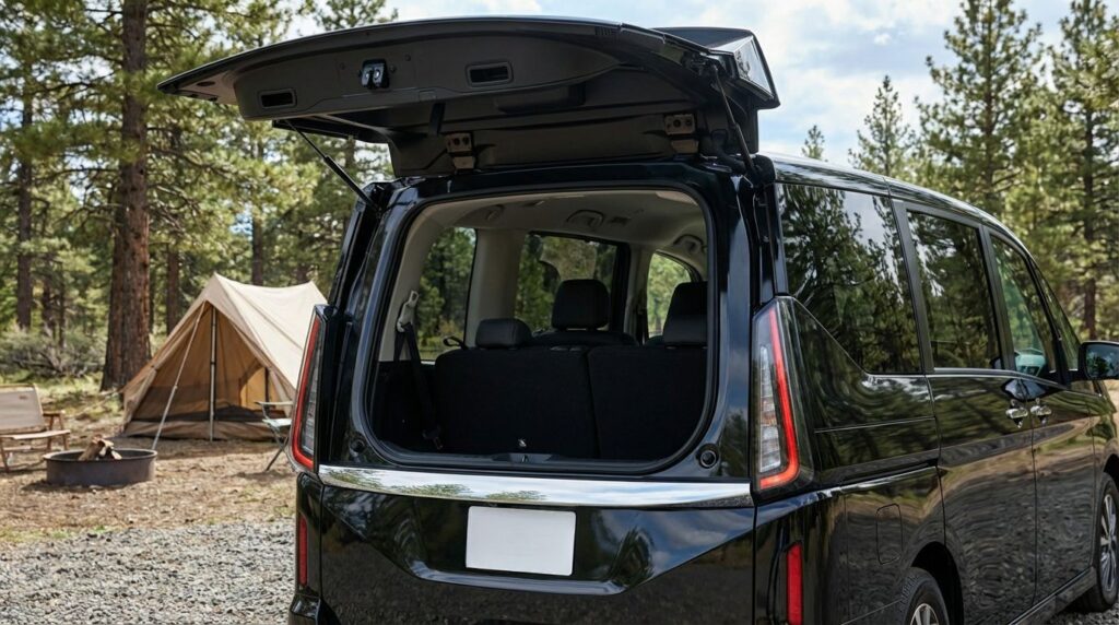 セレナのデュアルバックドアを開けている様子