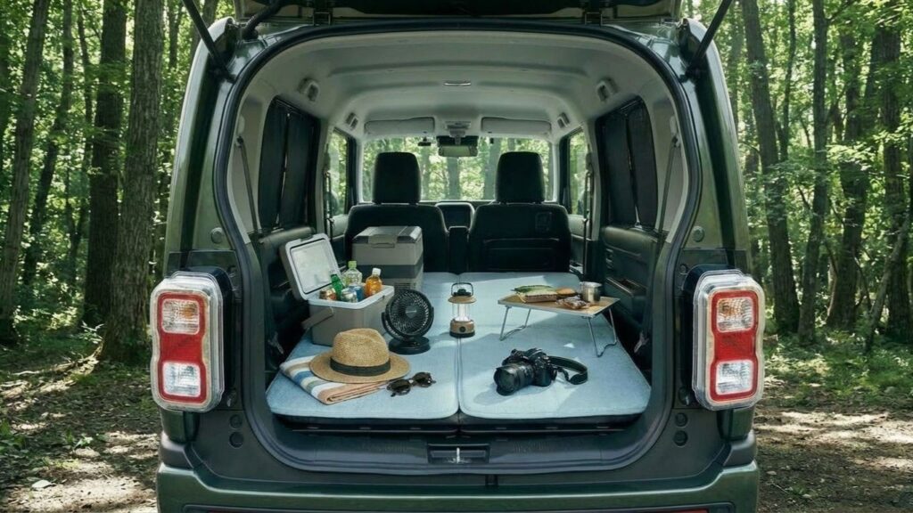 夏に車中泊をしている車内の様子