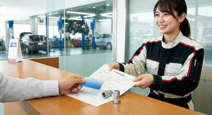 書類を渡す女性