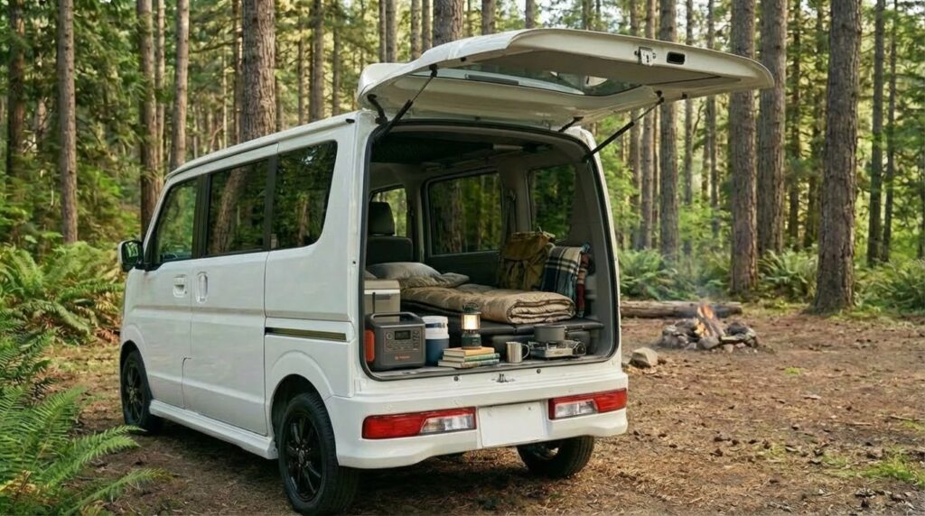 エブリイで車中泊をしているイメージ