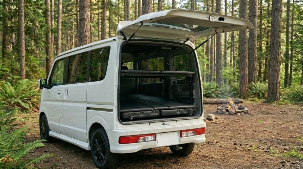 エブリイの車中泊でベッドキットを使用しているイメージ