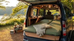 軽バンで車中泊している様子