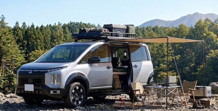 デリカD:5で車中泊している様子
