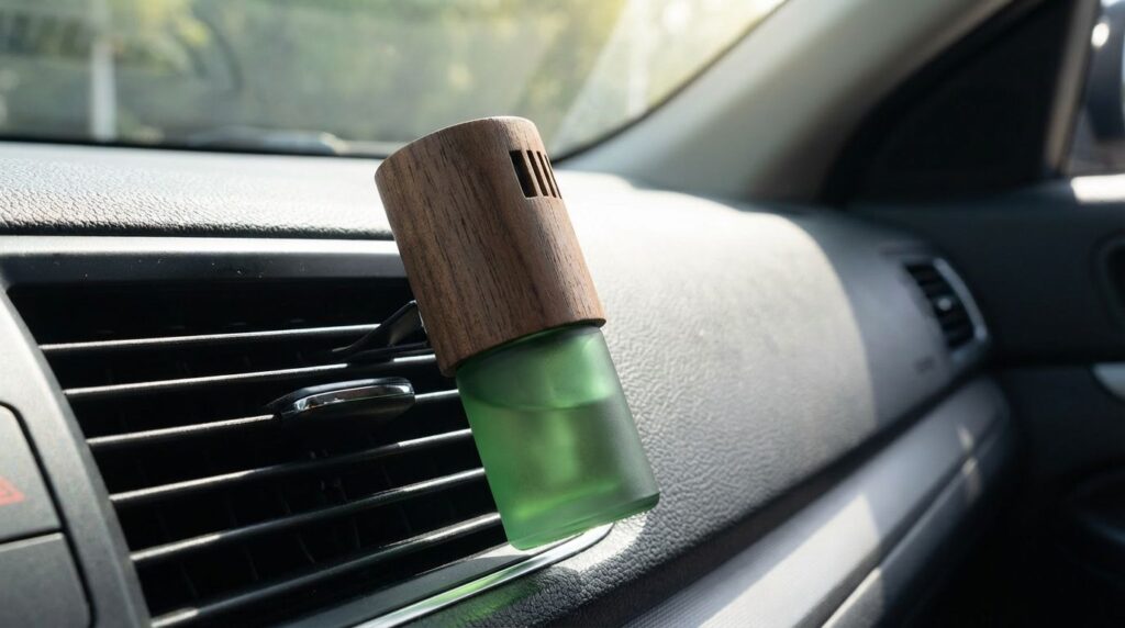 車内で自然気化式のディフューザーを使用しているイメージ