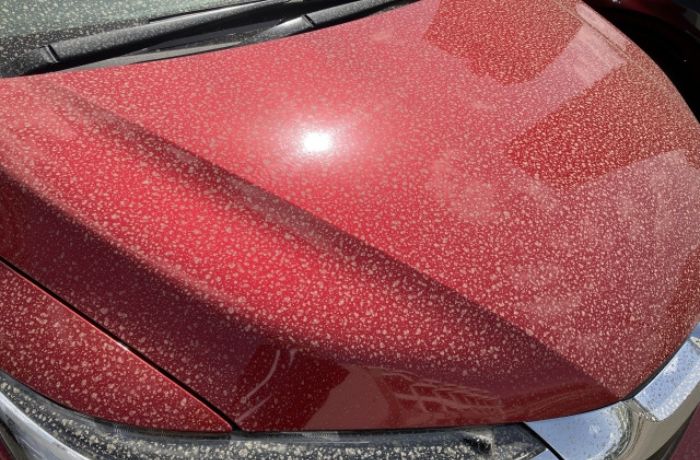 汚れが付着している赤い車