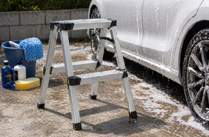 手洗い洗車にあると便利な脚立の写真