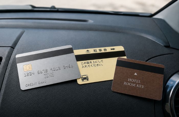 磁石の影響を受ける可能性があるクレジットカードなどの磁気カードの写真