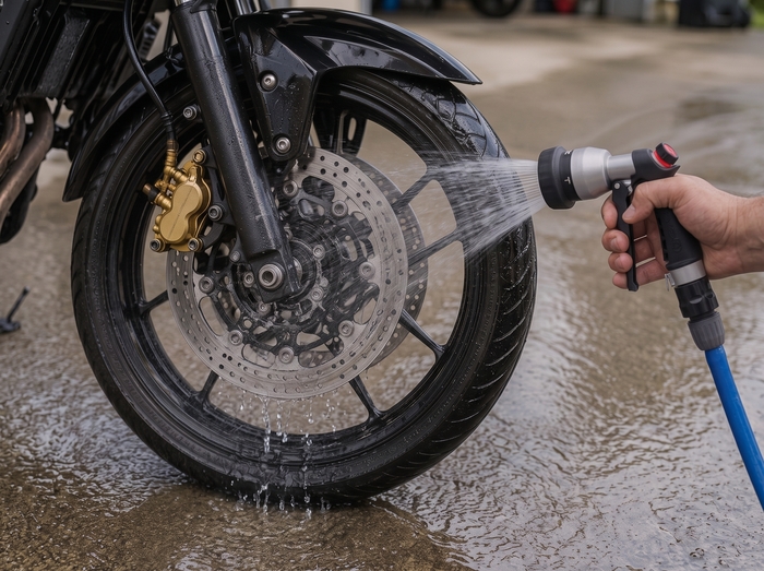 バイクのホイールすすぎ