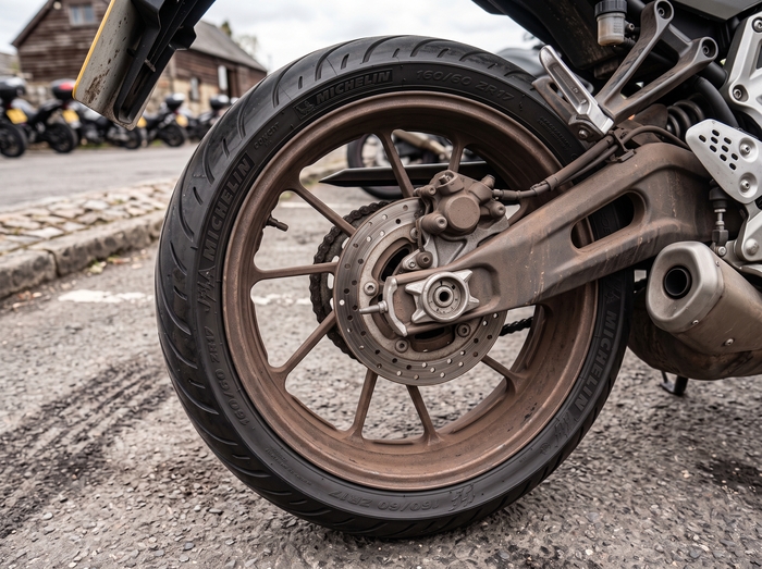 汚れたバイクのホイール