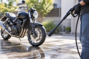 バイクを高圧洗浄機で洗車